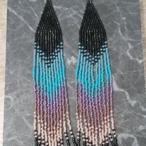 Handmade indigenous beadwork - fringe earrings